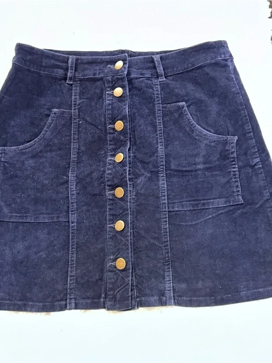 Altar'd State Navy Corduroy Button-Front Mini Skirt - Picture 1 of 2
